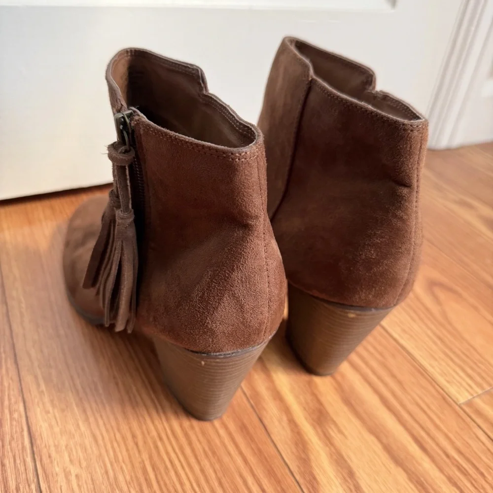 Merona Brown Faux Suede Ankle Booties with Tassel Detail